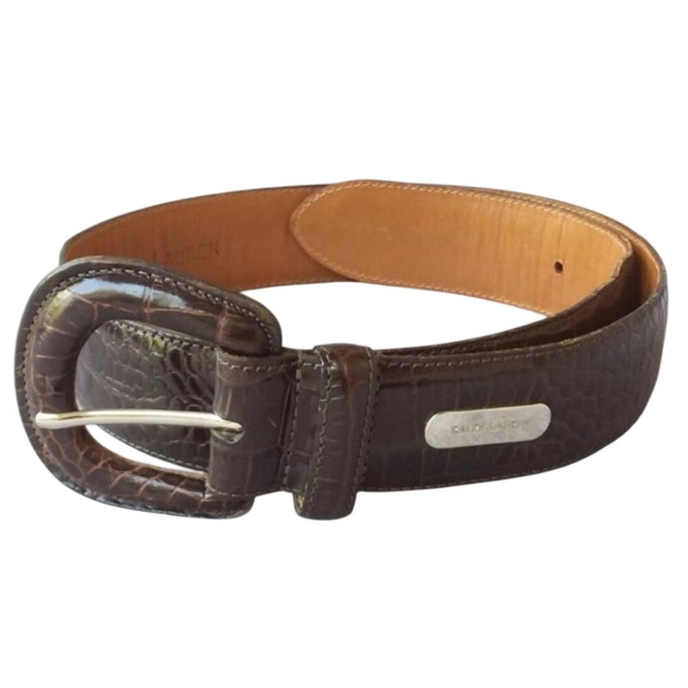 Ralph Lauren brown crocodile embossed leather Belt Sz M fits 35